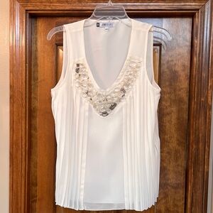 Jennifer Lopez Blouse Top Tank Vida‎ Loca Jeweled Sleeveless Ivory Sz S EUC
